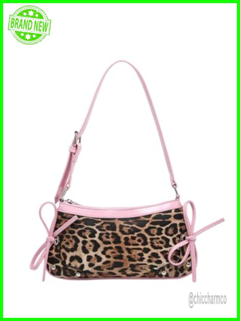 PU Leather Cheetah Print Bow Tie Y2K Shoulder Handbag